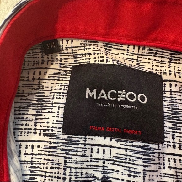 Maceoo Galileo Surge Blue Geometric Print Short Sleeve Button Down Shirt, Sz 3/M - Picture 14 of 15